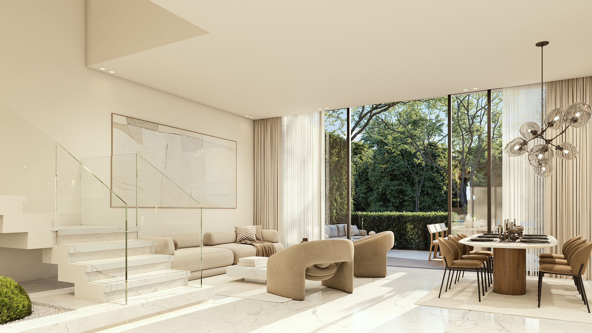 The Bloom townhouse living room interior — Lunaya Dubai