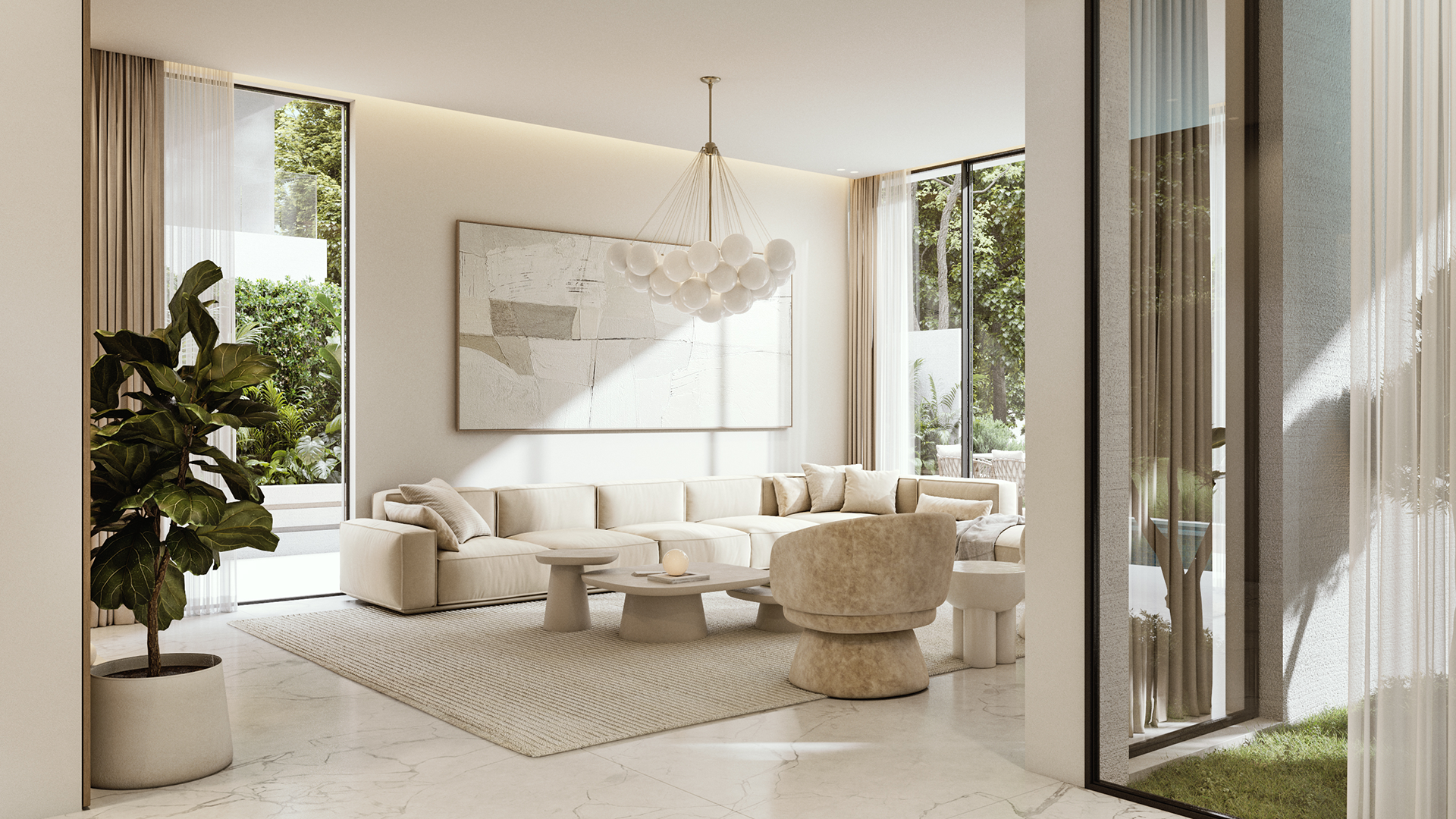 The Sol living room — Lunaya luxury villa Dubai