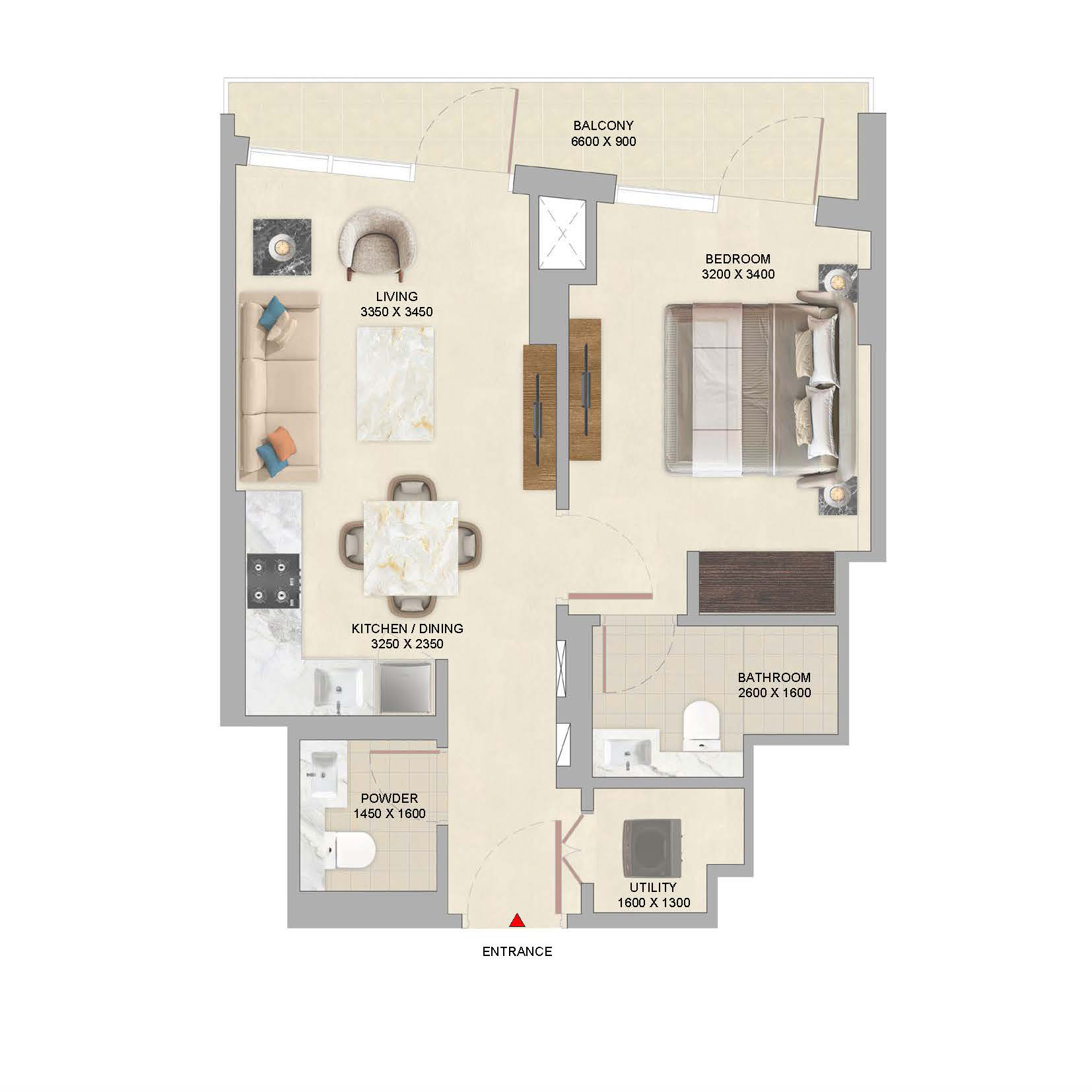 1 Bedroom Type A Floor Plan