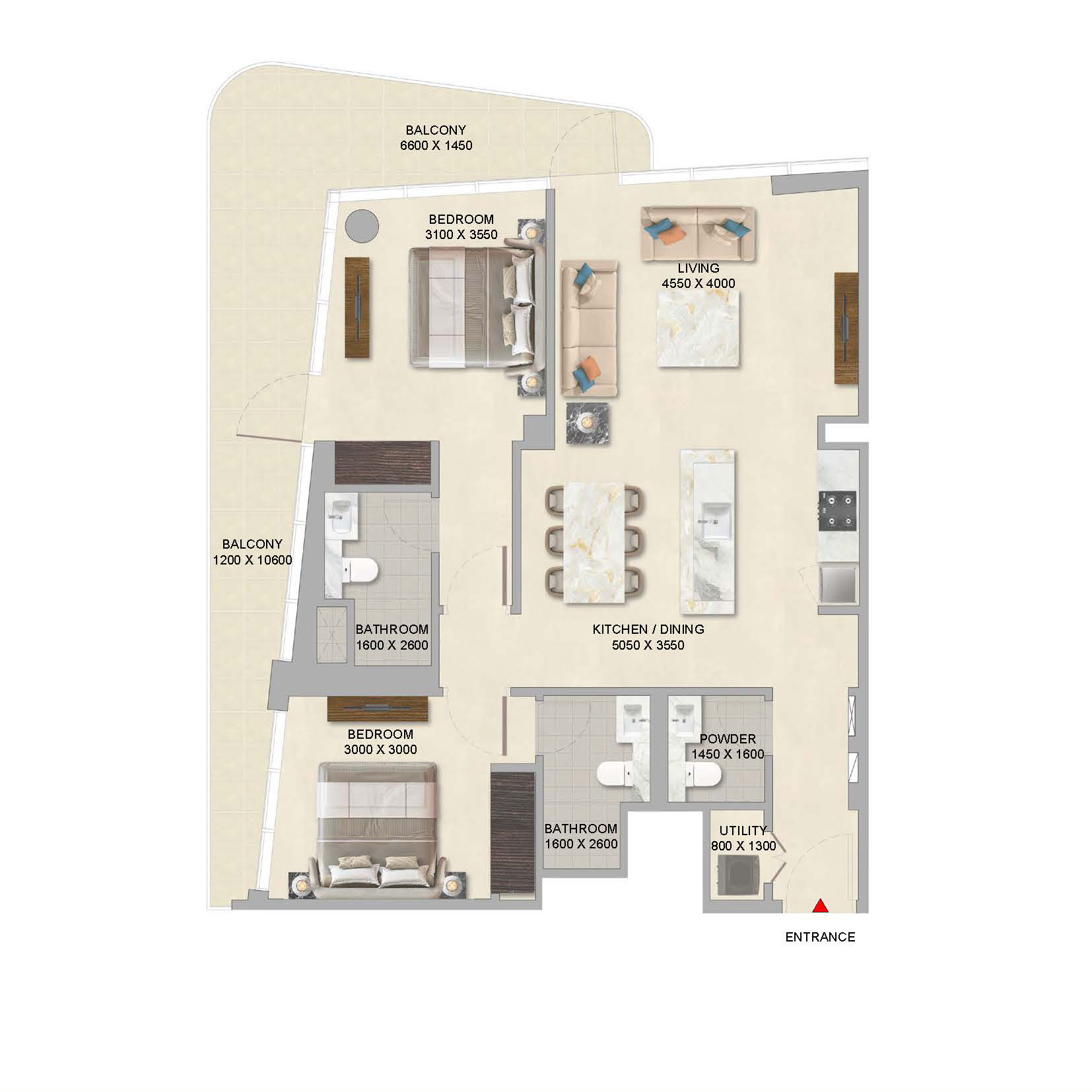 2 Bedroom Type A Floor Plan