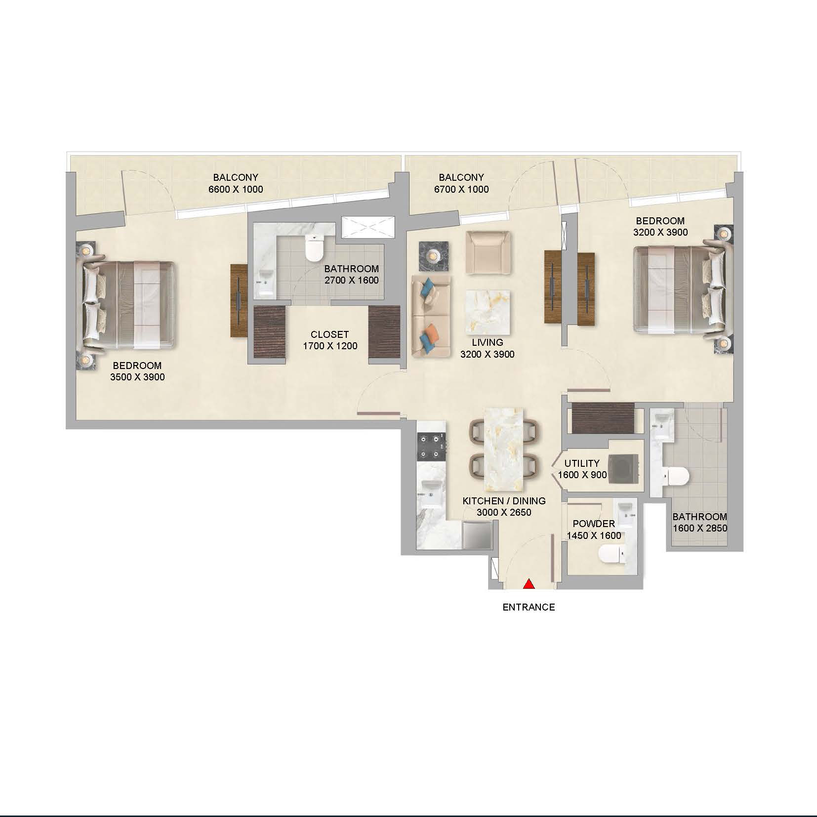 2 Bedroom Type B Variant Floor Plan