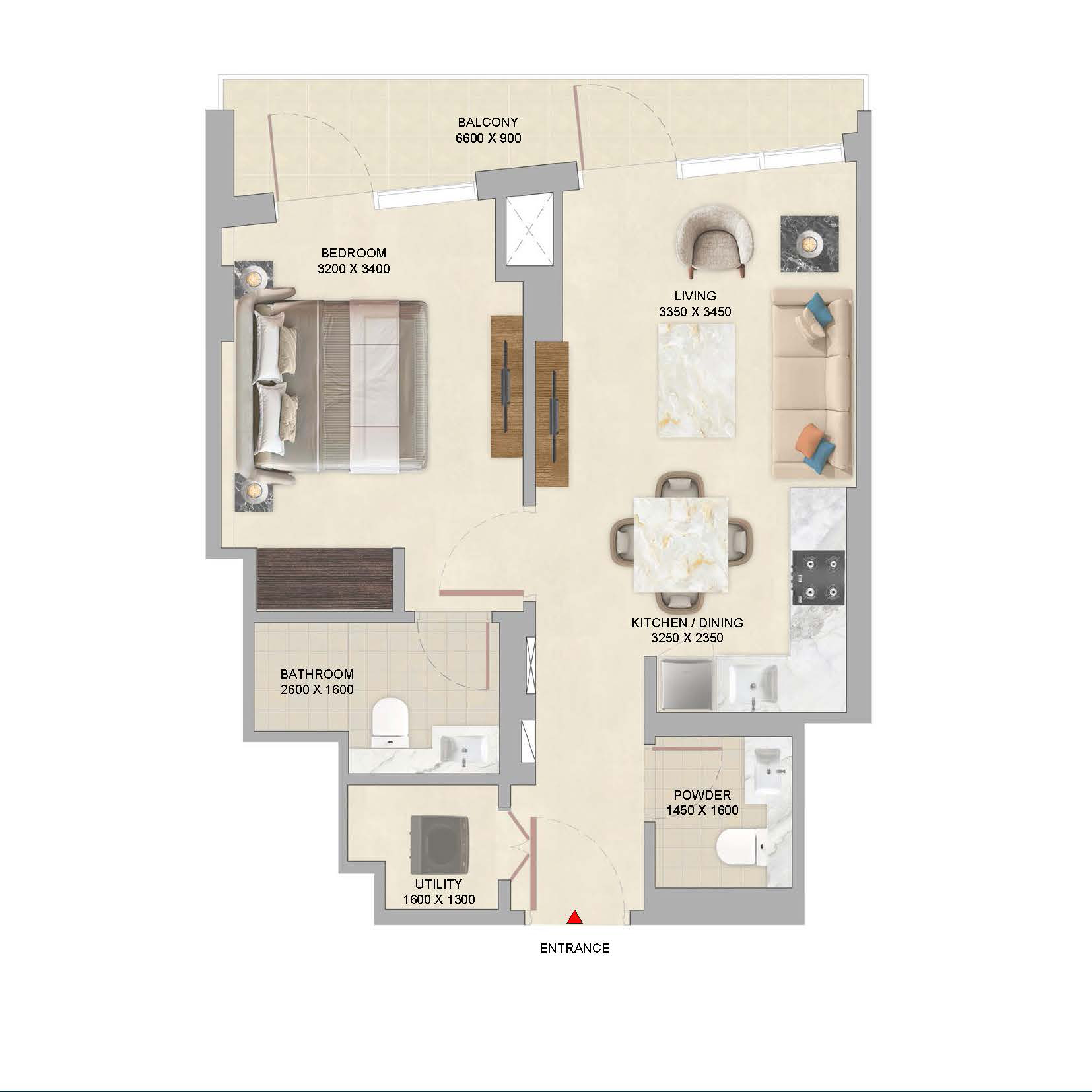 1 Bedroom Type A Variant Floor Plan
