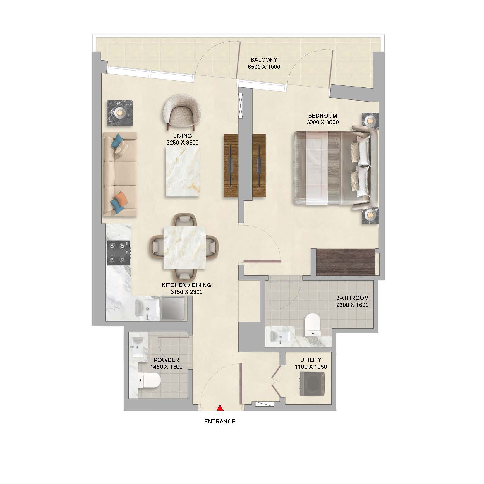 1 Bedroom Type B Floor Plan