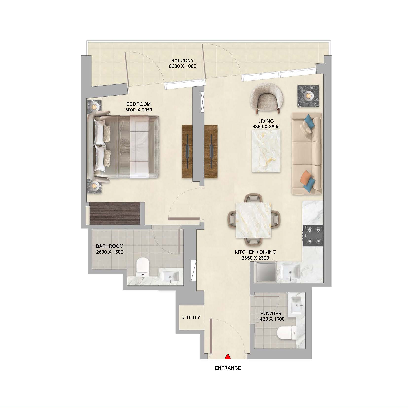 1 Bedroom Type C Variant Floor Plan