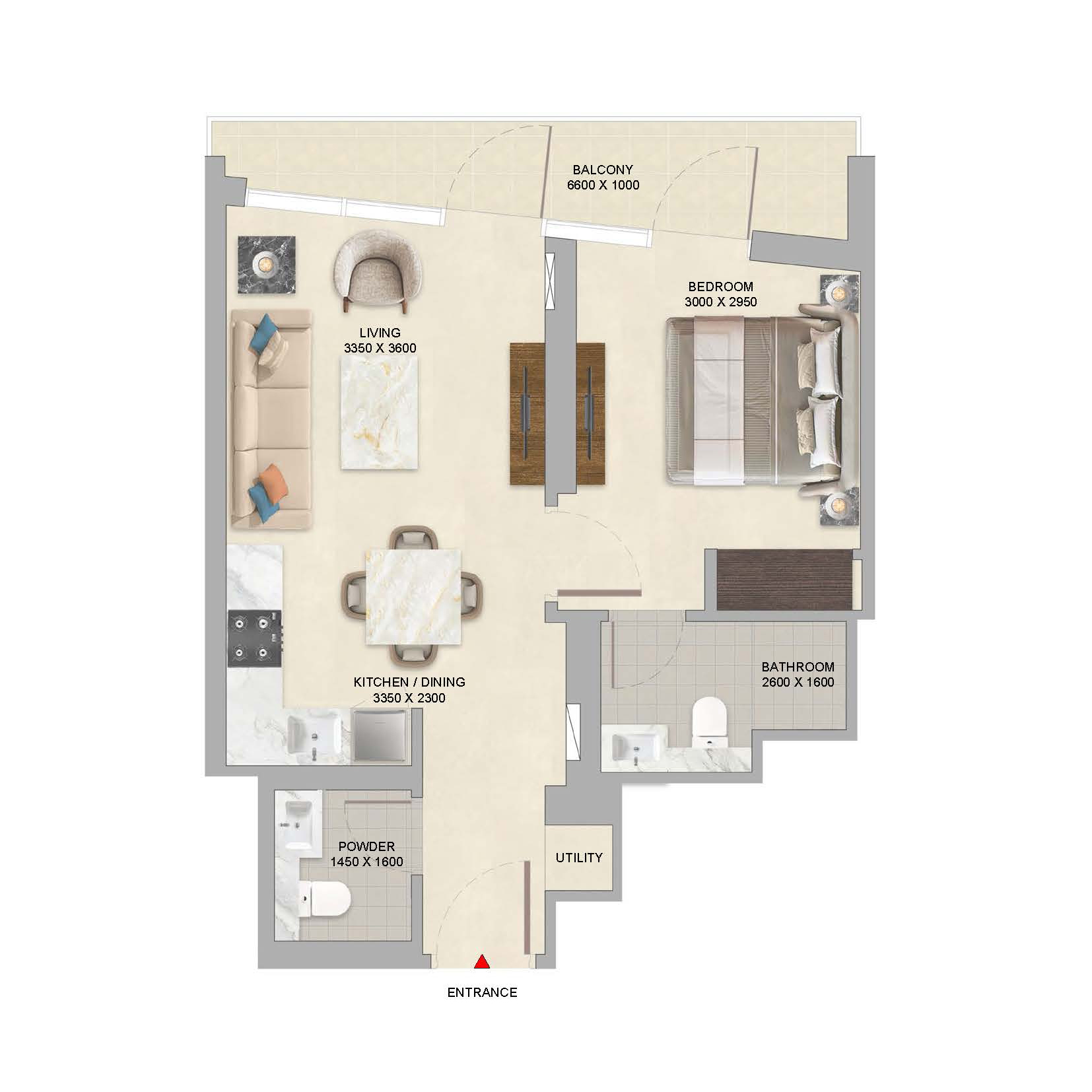 1 Bedroom Type C Floor Plan