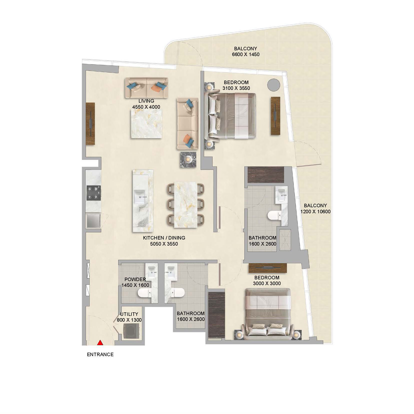2 Bedroom Type A Variant Floor Plan