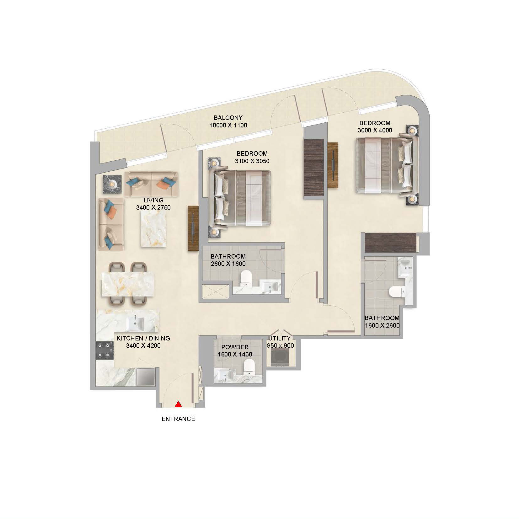 2 Bedroom Type C Variant Floor Plan