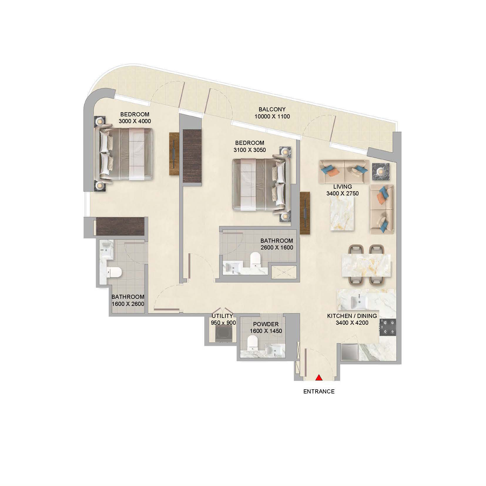 2 Bedroom Type C Floor Plan